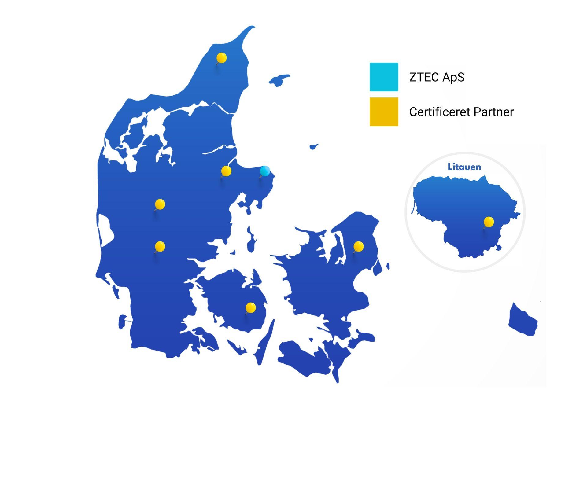 Map over ZTEC system integrator partners. References from Freevectormaps: https://freevectormaps.com/denmark/DK-EPS-02-4001?ref=atr and https://freevectormaps.com/lithuania/LT-EPS-02-4001?ref=atr