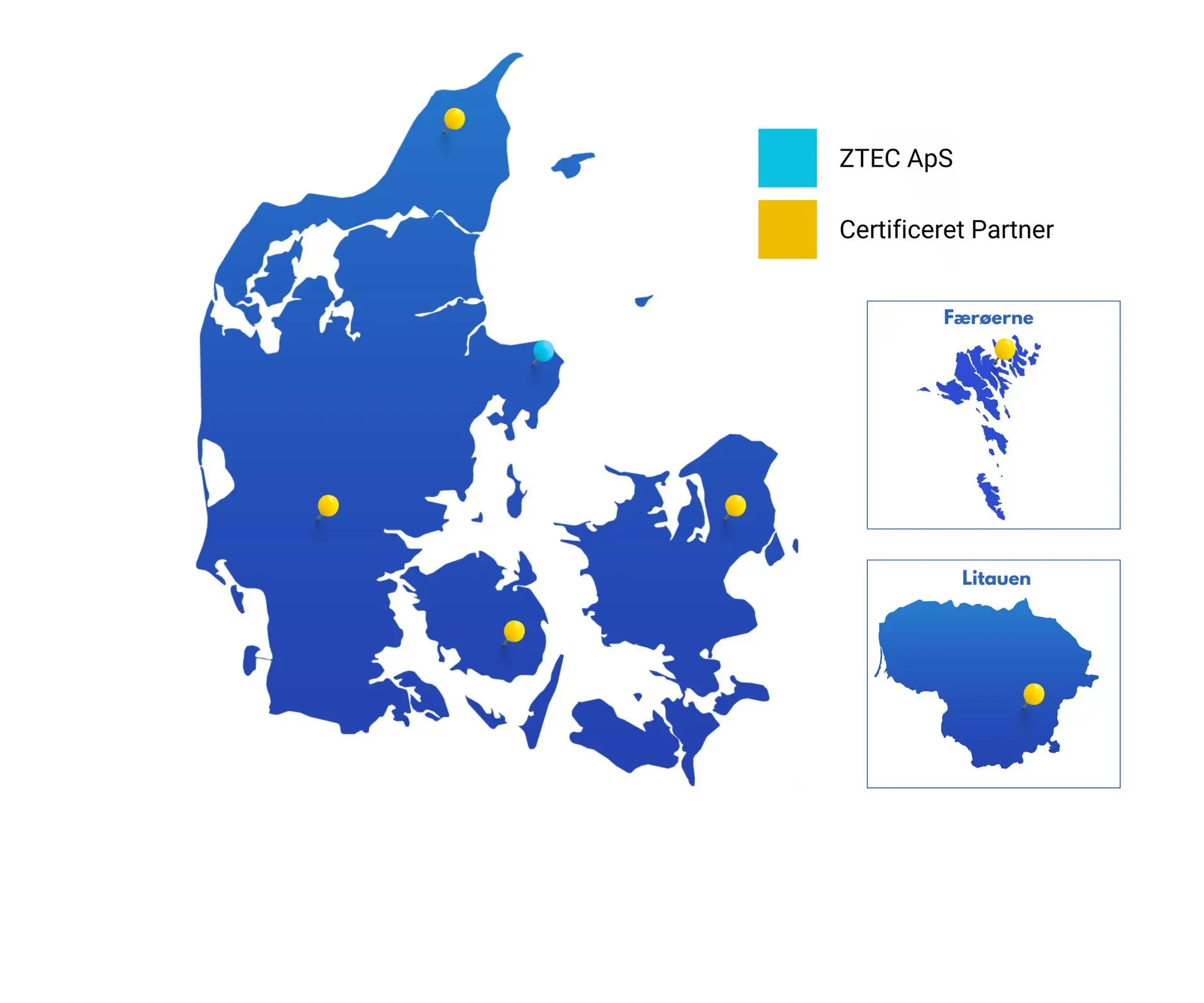 Map over ZTEC system integrator partners. References from Freevectormaps: https://freevectormaps.com/denmark/DK-EPS-02-4001?ref=atr and https://freevectormaps.com/lithuania/LT-EPS-02-4001?ref=atr